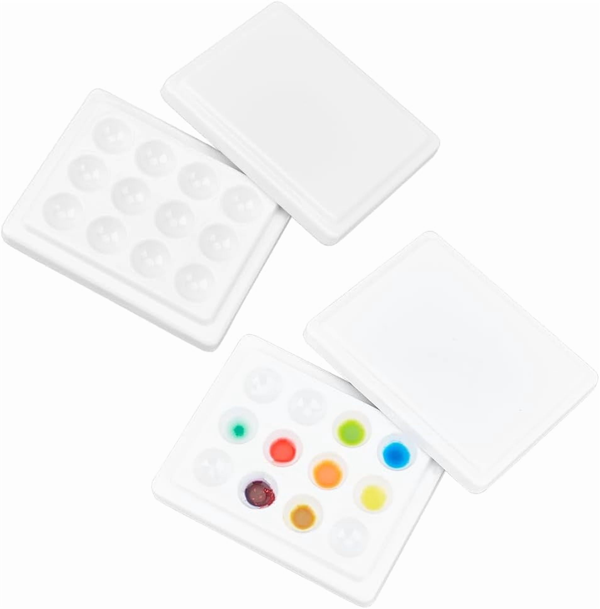 Plastic Imitation Porcelain Watercolor Oil Palette Paint & Drawing Supplies Rectangle White 9.8x7.85x2.05cm Inner Diameter: 1.5cm 2pcs