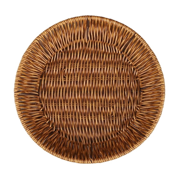 Plastic Imitation Rattan Woven Storage Basket – 11x11x1.6 Inch, Multi-Purpose Tray for Fruit, Snacks, Bread, Kitchen Counter, Shelf Organizer, Farmhouse Decor