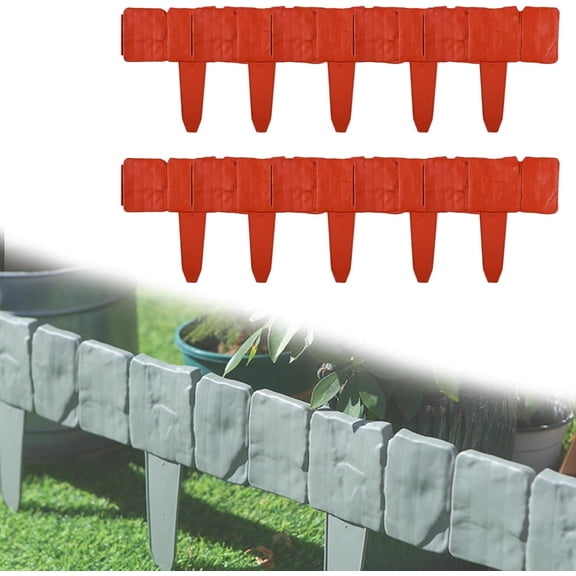 Plastic Imitation Stone Garden Edging, No-Dig Decorative Border, Red