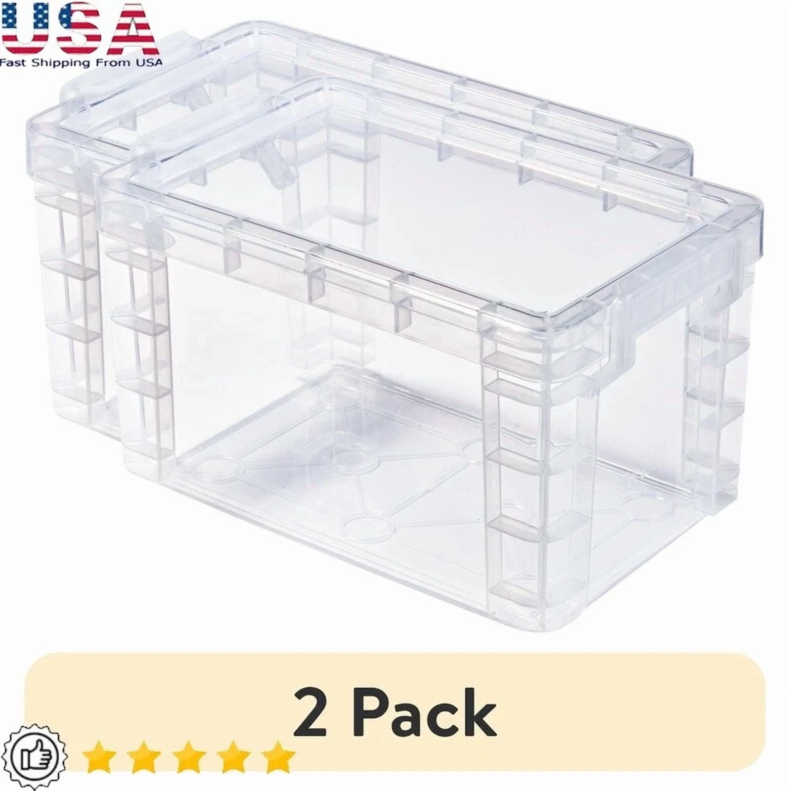Plastic Index Card Box Organizer 2 Pack Transparent Hard Case Desktop Storage Us