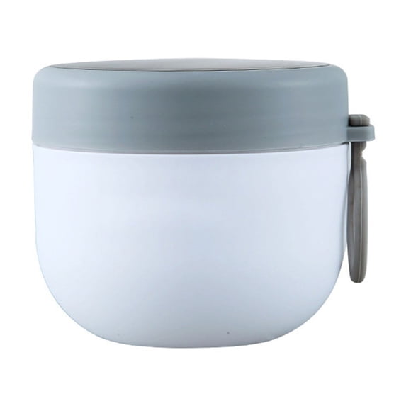 Plastic Insulated Oatmeal Cup White, Fdelink Vacuum Insulated Food Jar with Spoon Plastic Insulated Food Container Insulated Food Soup Cup Leakproof School Picnic Outdoor Hot and Cold Food (600Ml)