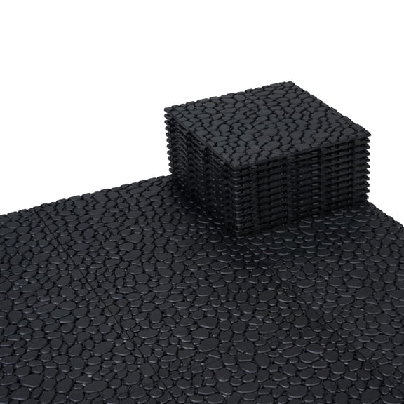 Plastic Interlocking Cobbled Stone Tile (60PCS) 12" x 12", Patio Tiles Outdoor Waterproof Non Slip, Interlocking Drainage Tiles for Pool, Basement, Shower, Bathroom, Backyard, Garden (Black)