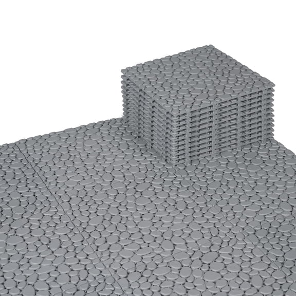 Plastic Interlocking Cobbled Stone Tile (60PCS) 12" x 12", Patio Tiles Outdoor Waterproof Non Slip, Interlocking Drainage Tiles for Pool, Basement, Shower, Bathroom, Backyard, Garden (Gray)