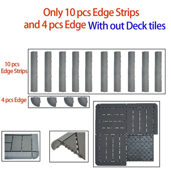 Plastic Interlocking Deck Tiles, (10pcs Edge Trim+4pcs Corner)/27-Pack/44-Pack Patio Deck Tiles(12"x12"), Patio Decking Tiles For Poolside Balcony Backyard(Edge Trim Sold Separately, Tiles Only)