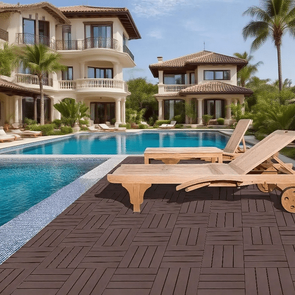 Plastic Interlocking Deck Tiles, 12.00"x12.00"(Pack of 44), Patio Flooring Outdoor Waterproof All Weather Use for Garden Poolside Front/Back Yard, Light Coffee Color