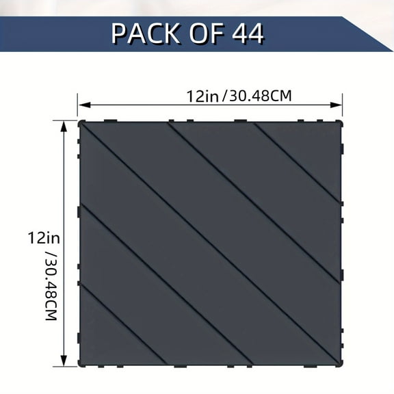 Plastic Interlocking Deck Tiles, 44-Pack 12"x12" Square, Waterproof, Sturdy High Load-Bearing Capacity, Easy to Install, All-Weather Use for Poolside Balcony Backyard