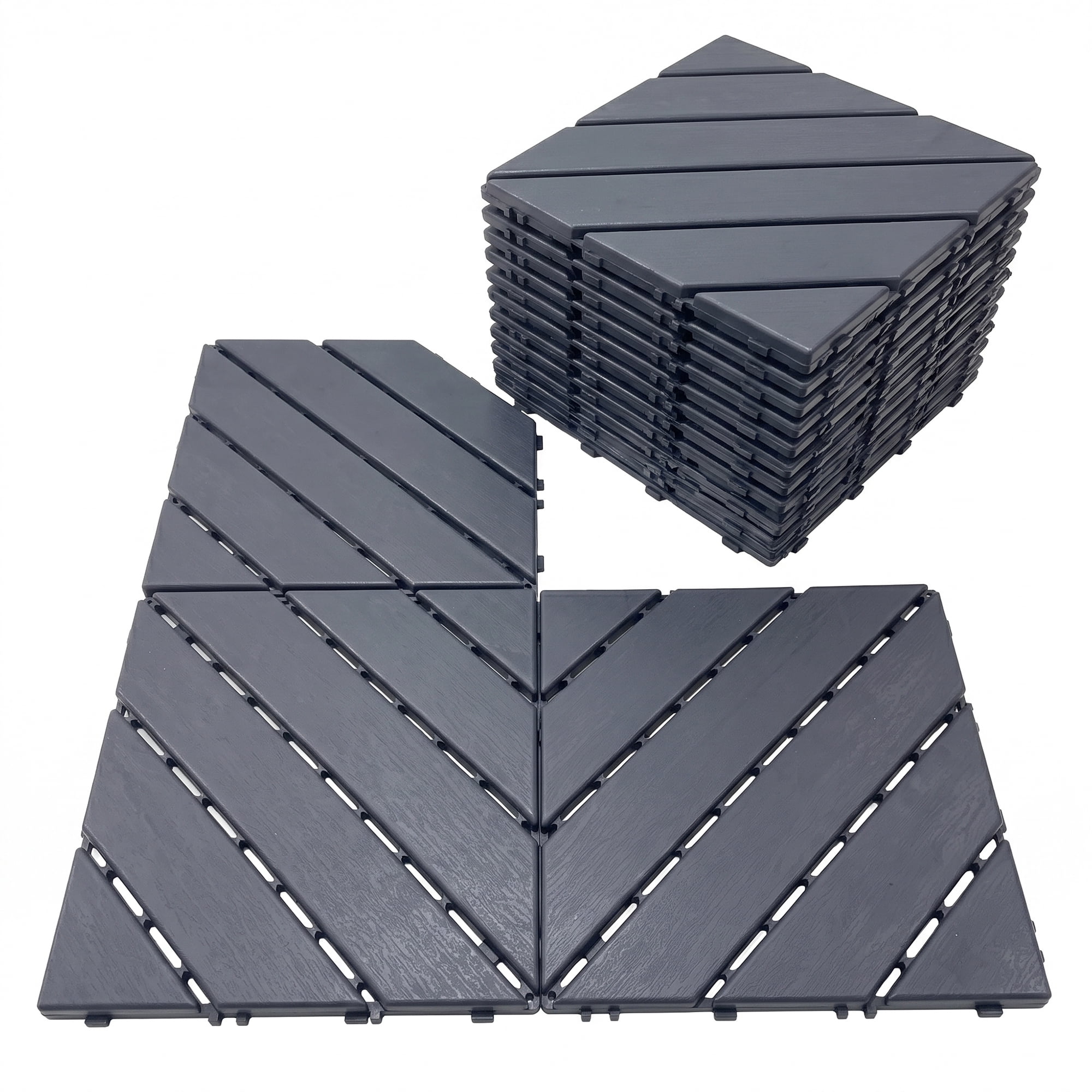 Plastic Interlocking Deck Tiles, 44 Pack 12"x12" Waterproof Non-Slip Outdoor Patio Flooring, Drainable Snap Together Decking Tiles for Poolside, Porch, Garden, Backyard & Shed Floor, Grey
