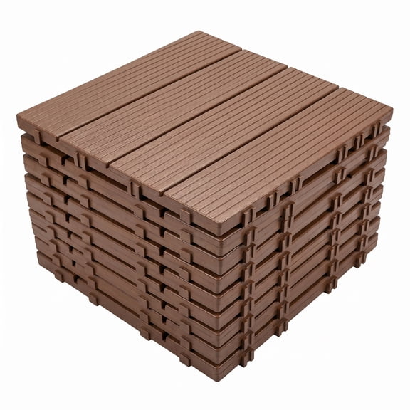 Plastic Interlocking Deck Tiles, 44 Pack 12"x12" Waterproof Non-Slip Outdoor Patio Flooring, All Weather Drainable Snap Together Decking Tiles for Poolside, Porch, Garden, Backyard & Shed Floor,Brown