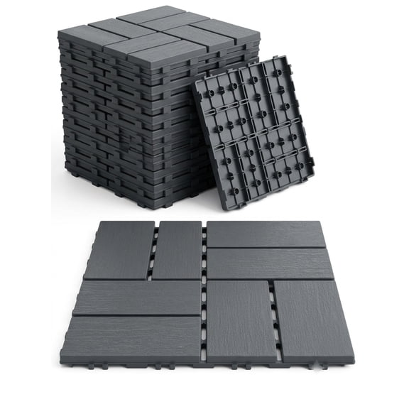 Plastic Interlocking Deck Tiles, 44 Pack 12"x12" Waterproof Non-Slip Outdoor Patio Flooring, All Weather Drainable Snap Together Decking Tiles for Poolside, Porch, Garden, Backyard & Shed Floor
