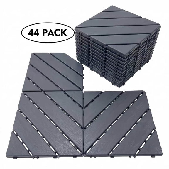 Plastic Interlocking Deck Tiles, 44 Pack 12"x12" Waterproof Non-Slip Outdoor Patio Flooring, All Weather Drainable Snap Together Decking Tiles for Poolside, Porch, Garden