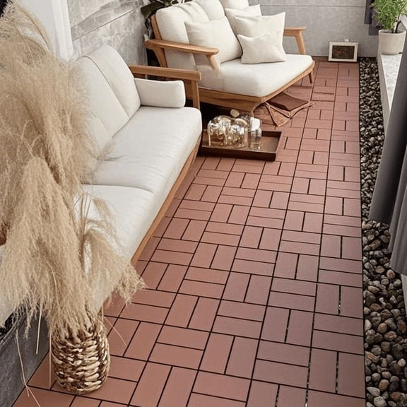Plastic Interlocking Deck Tiles,44 Pack Patio Deck Tiles,12"x12" Square Waterproof Outdoor All Weather Use,Outdoor and Indoor Patio Decking Tiles for Poolside Balcony Backyard, Brown