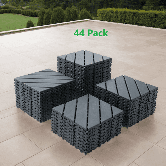 Plastic Interlocking Deck Tiles, 27 Pack/44 Pack Patio Deck Tiles, 12"x12" Square Waterproof Outdoor All Weather Use, Patio Decking Tiles For Poolside Balcony Backyard, Grey/Brown