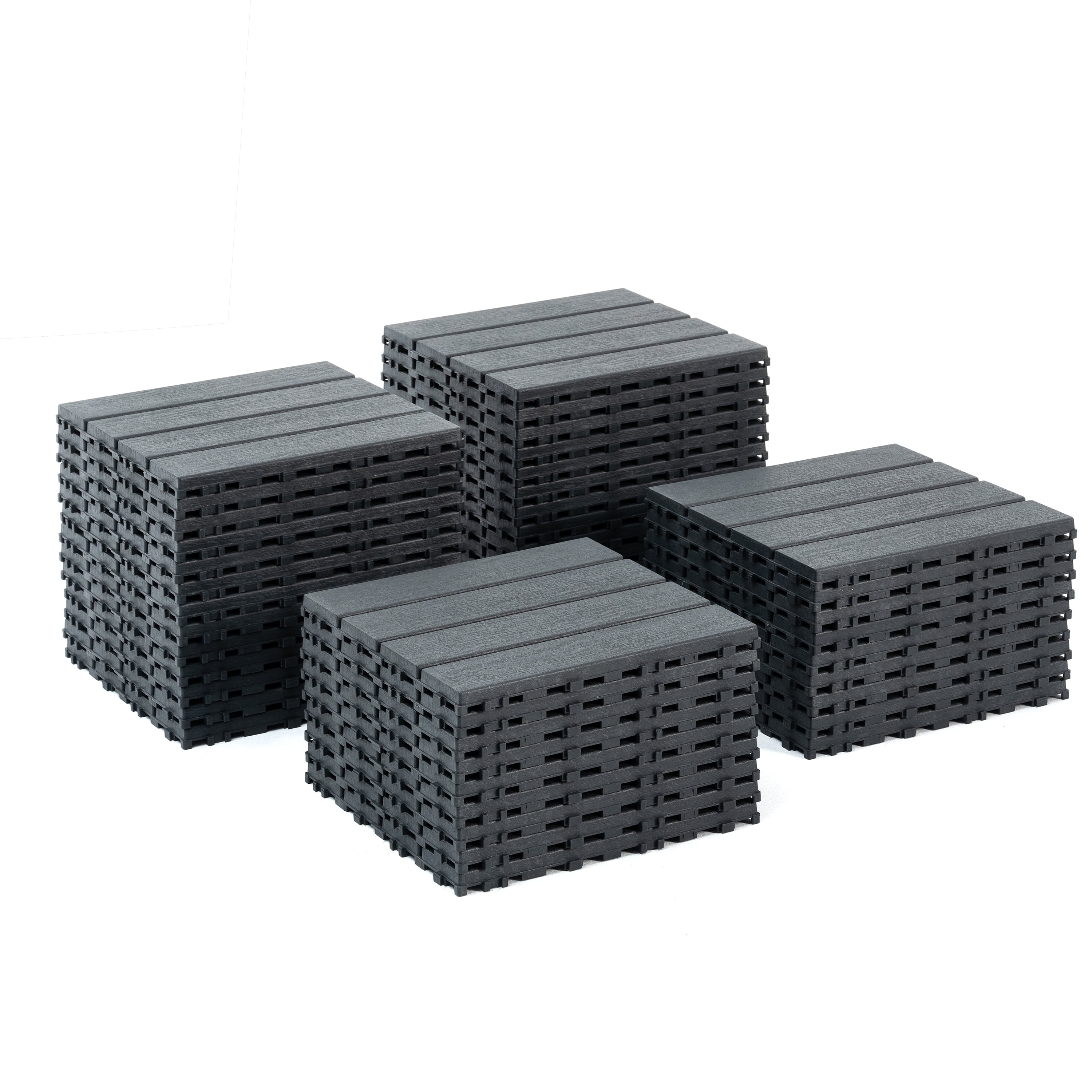 Gray 12'' x 12'' Plastic Interlocking Outdoor Deck Tiles