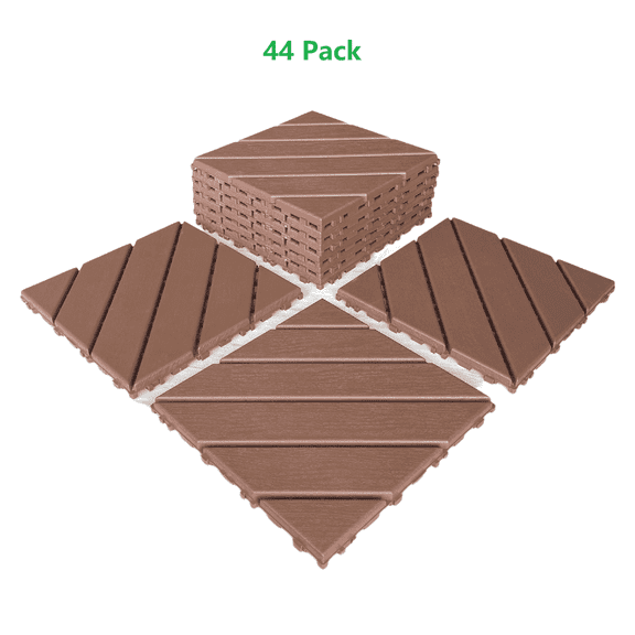 Plastic Interlocking Deck Tiles, 27 Pack/44 Pack Patio Deck Tiles, 12"x12" Square Waterproof Outdoor All Weather Use, Patio Decking Tiles For Poolside Balcony Backyard, Grey/Brown