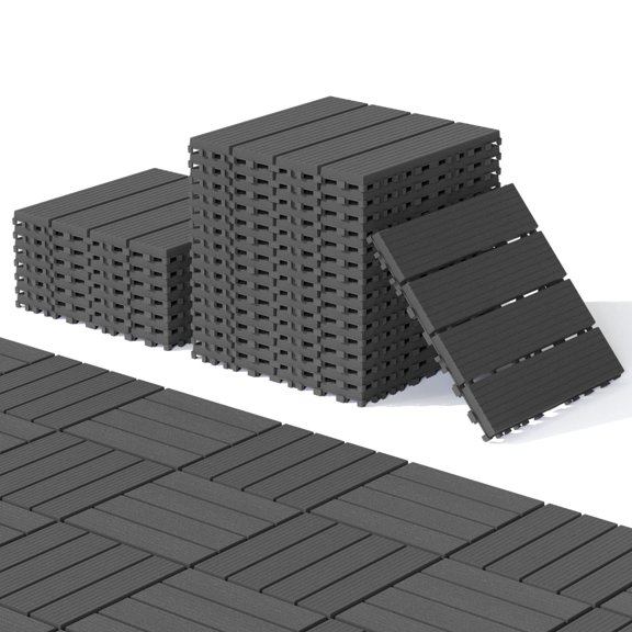 Plastic Interlocking Deck Tiles, 44 Pack Patio Deck Tiles, 12"x12" Square Waterproof Outdoor All Weather Use, Patio Decking Tiles For Poolside Balcony Backyard, Grey/Brown