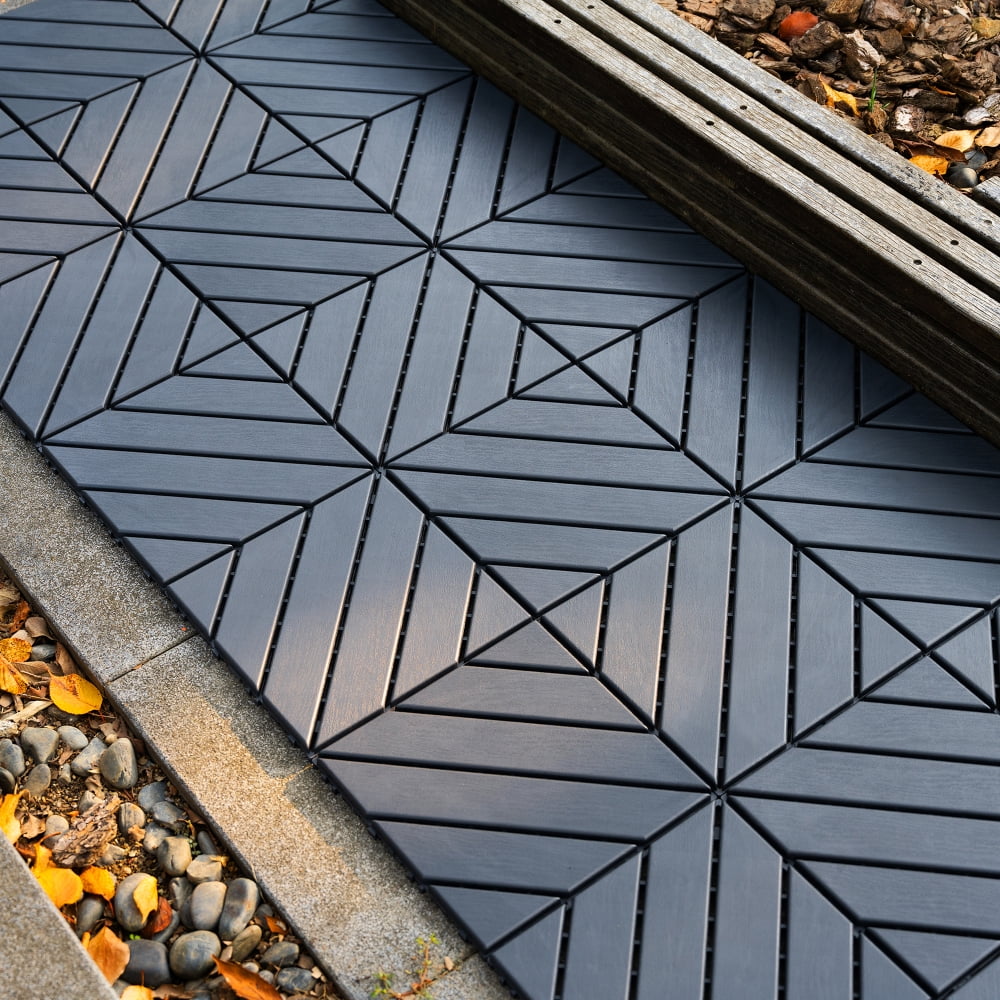 Gray Polypropylene Interlocking Outdoor Deck Tiles, 12" x 12"