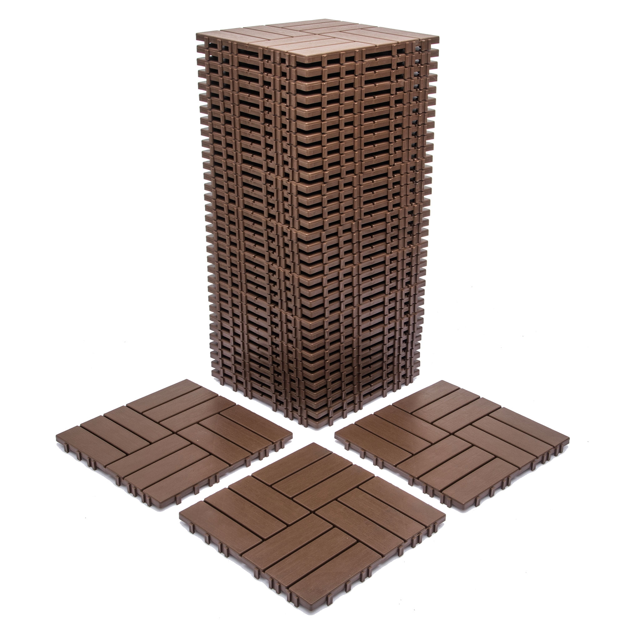 Plastic Interlocking Deck Tiles, 61.60 Sq.Ft Outdoor Plastic Flooring Super Durable & Waterproof All-Weather Indoor/Outdoor Use, 68-Pack 11.42"x11.42"