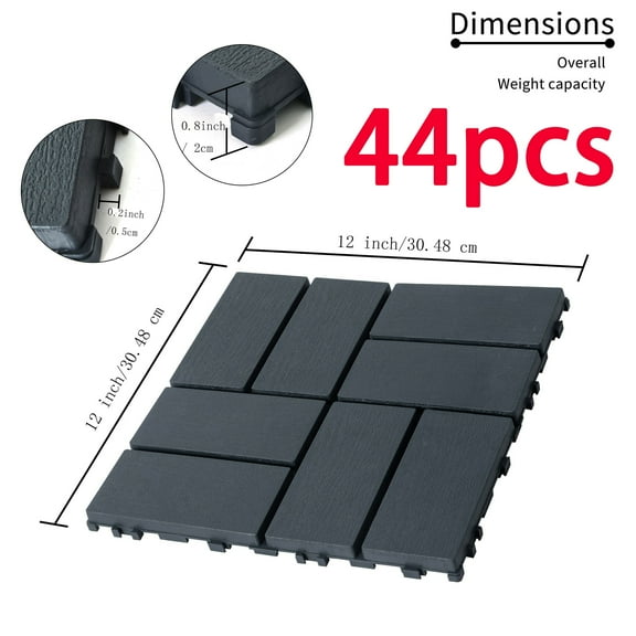 Plastic Interlocking Floor Tiles - 44 Pieces Waterproof Outdoor Indoor Floor Tiles for Porches, Poolside, Balconies, Backyards - Easy Installation