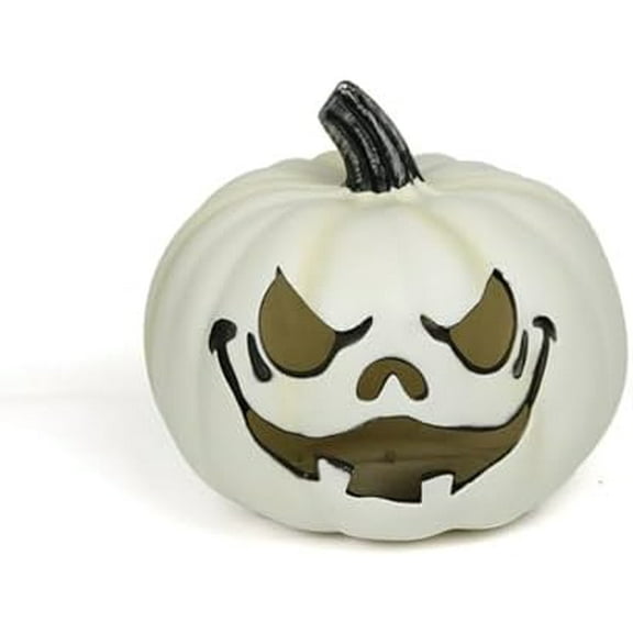 Plastic Jack O Lantern Pumpkins Halloween Light up Pumpkin Outdoor Indoor Battery Operated Lighted Pumpkin with Spooky Face Halloween Pumpkin Decorations Party Favor Gifts (White) White White