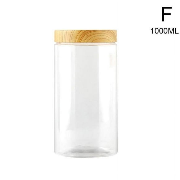 Plastic Jar Clear Container with Wooden Lid For Salt Coffee Tea Loose Bean M4S3