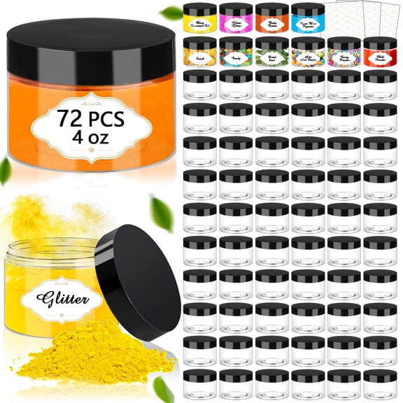 Plastic Jars With Lids 4 Oz Slime Containers 72 Empty Clear Refillable Screw On For Kitchen Use & Beauty Products