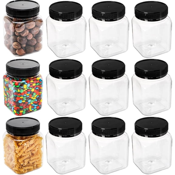 Plastic Jars with , 12 Pack, 24 Oz, Airtight | Square Mason Jars for Kitchen, Refillable  Storage Containers Bulk for Dry , Candy, Sugar, Nuts