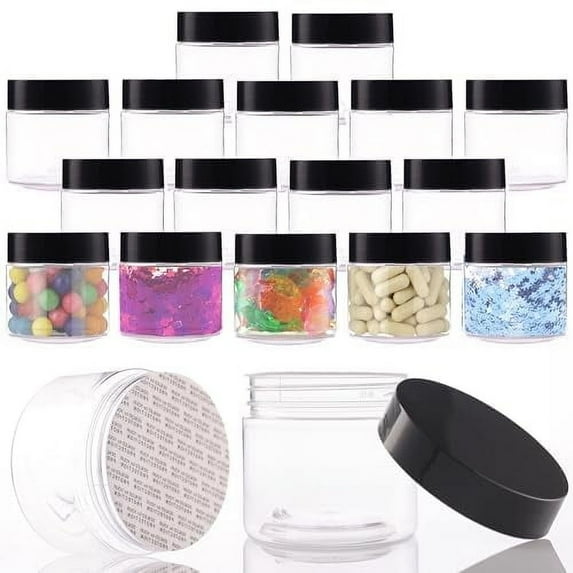 Plastic Jars with Lids - 6 OZ Small Plastic Containers - 18 Pack - Travel Cosmetic Containers for Creams, Lotion - Leak Proof Clear Jar