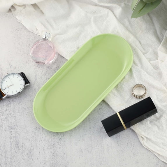 Plastic Jewelry Tray Decorative Dish Small Oval Candy Dessert Plate Manicure Tools Placing For Home Salon Storage(Green, 18*8.5cm)