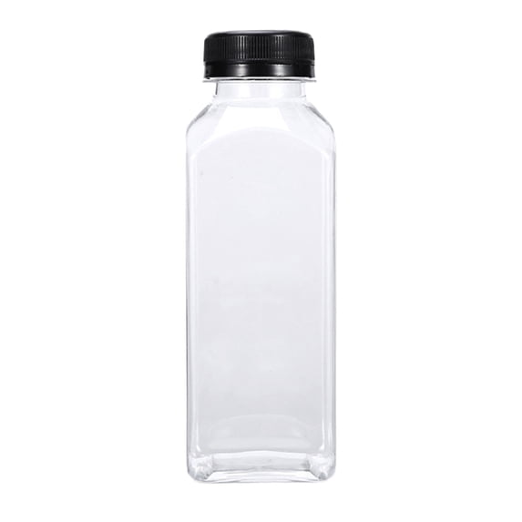 Plastic Juice Bottle, Reusable Transparent Bulk Beverage Containers with Black Lids for Juice, Drinking Milkshake Tea, Milk, Juicing Smoothie Water and Other Beverages, Fridge Storage