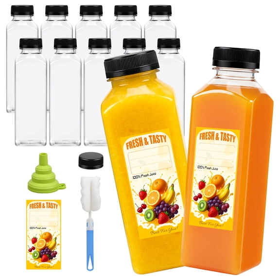 16oz Plastic Juice Bottles, 12Pack Empty Plastic Water Bottles with Caps, Reusable Containers for Juicing, Smoothies, Drinking