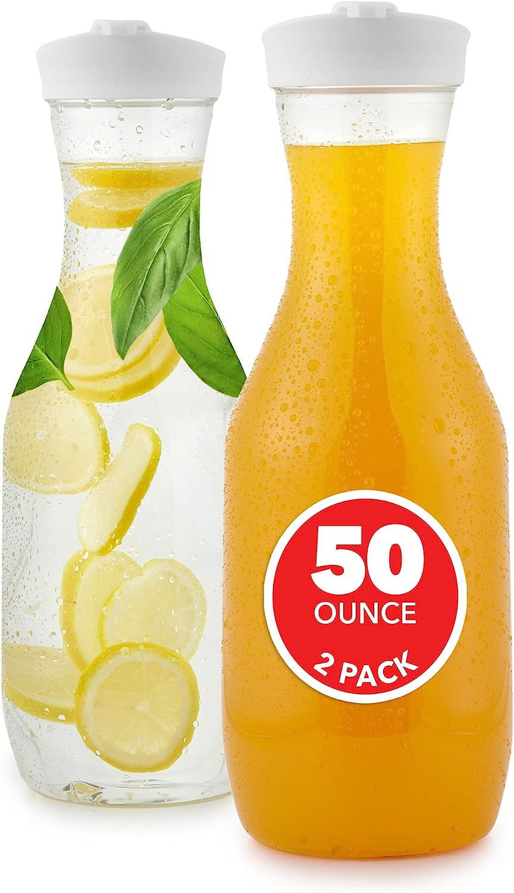 Plastic Juice Carafe with Lids (Set of 2) 50 oz Carafes for Mimosa Bar