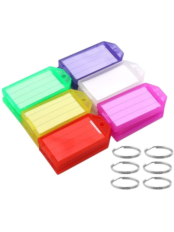 Plastic Key Tags with Label, 60 Pack Chain Tag Identifiers Bulk Colored Tough Keychain Ring for ID Luggage, 6 Assorted Colors -