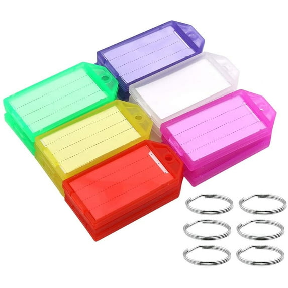 Plastic Key Tags with Label, 60 Pack Key Chain Tag Identifiers Bulk Colored Tough Keychain Ring Tags for ID Luggage, 6 Assorted Colors
