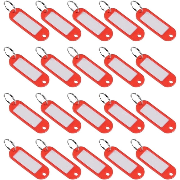Plastic Key Tags with Split Ring Keychain ID Luggage Label Window 60x21mm, 20Pcs(Red)