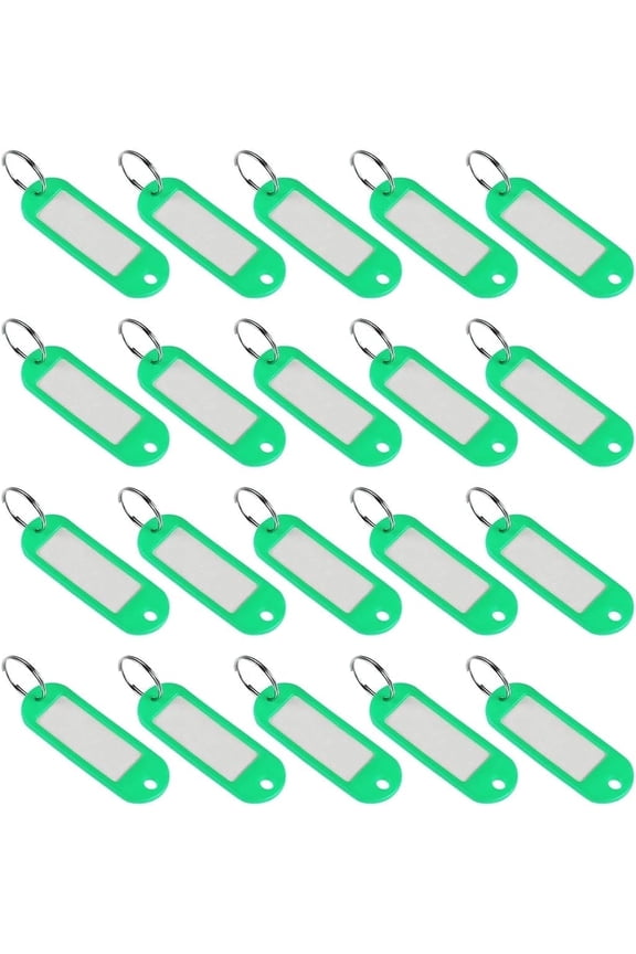 Plastic Key Tags with Split Ring Keychain ID Luggage Label Window 60x21mm, 20Pcs(Green)