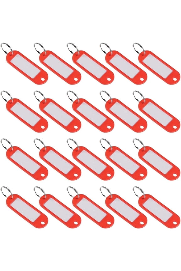 Plastic Key Tags with Split Ring Keychain ID Luggage Label Window 60x21mm, 20Pcs(Red)