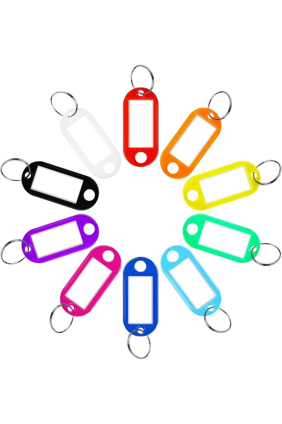Plastic Key Tags with Split Ring, Label Window Key Chain Name Identifiers for Luggage, Suitcases, Backpacks, Travel, Pets, Office, Home Organization