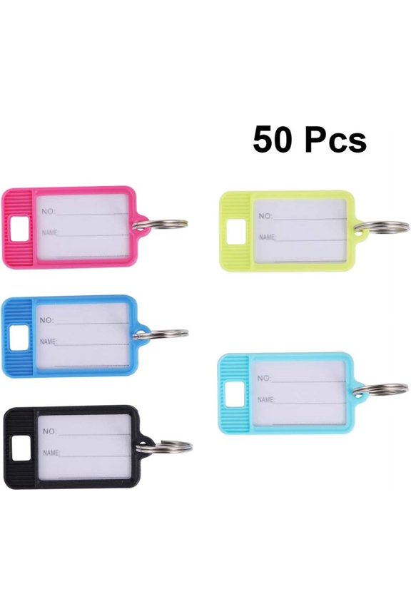 Plastic Keychain Car Keychains 50 pcs Keychain Name Tag Plastic Shape Key Tag Ring Label Window Identifying Tags Luggage Labels for Home Office Hotel Key Carabiner Car Key Ring