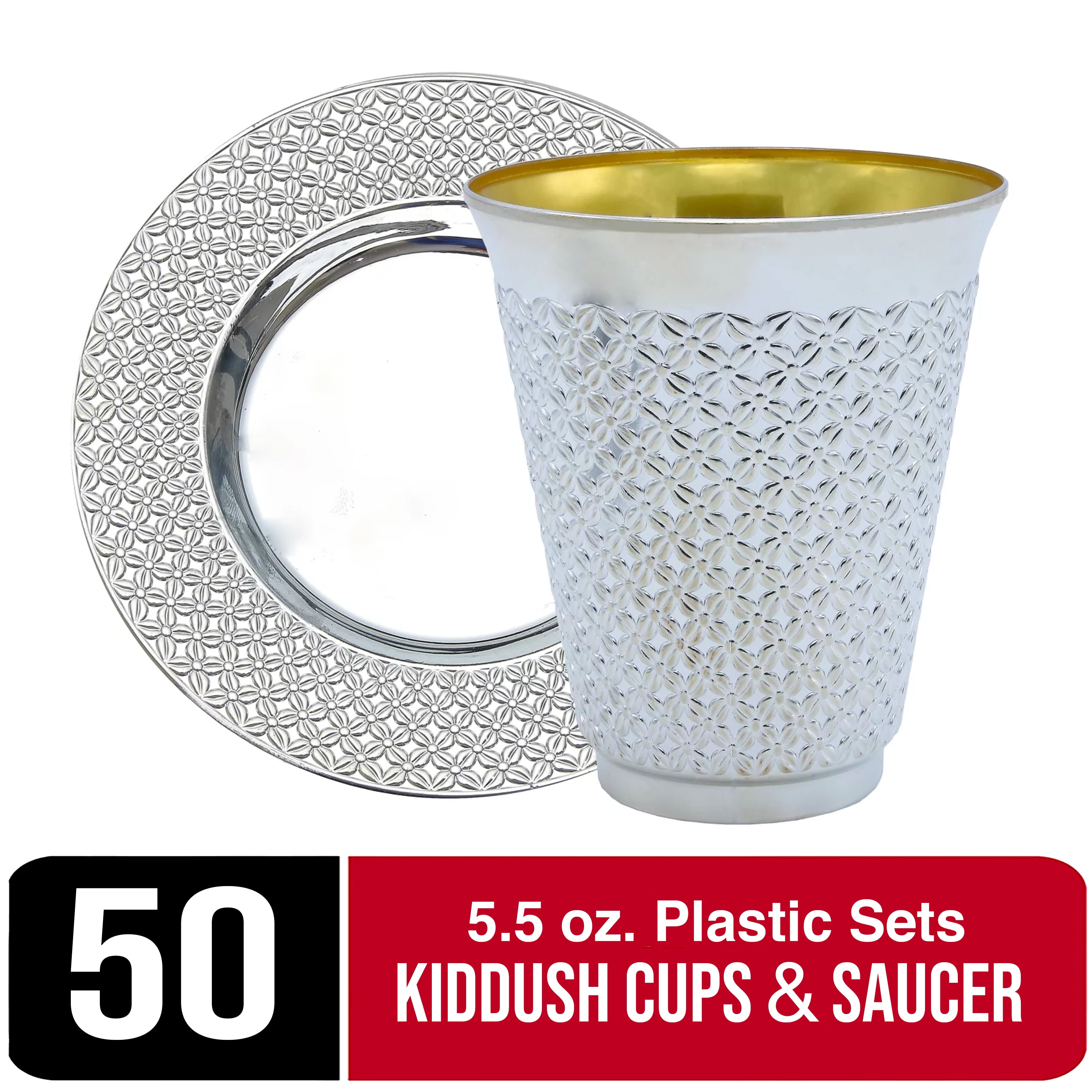 Plastic Kiddush Cups and Saucer Set 100 Count (50 Sets) 5.5 oz