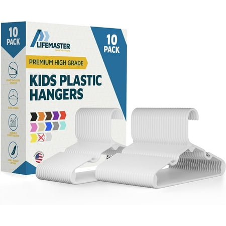 Plastic Kids Clothes Hanger – Children Clothes Hanger with Shoulder Notch, 11.6 Inch Space-Saving Closet Organizer for Baby, Toddler, and Kids Clothing, Hold Up to 5 lbs, Pack of 10, White