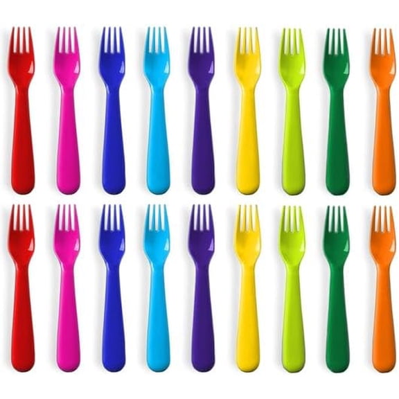 Plastic Kids Fork Set of 18 -Toddler Forks BPA Free/Dishwasher Safe Reusable Children's - Brightly Colored Toddler Cutlery Flatware
