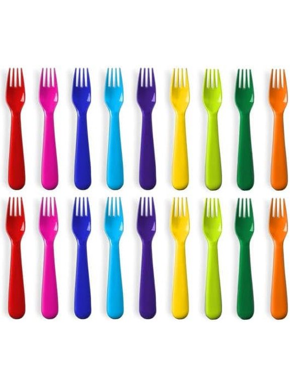 Plastic Kids Forks Set of 18 -Toddler Forks BPA Free/Dishwasher Safe Reusable Children's Fork Set - Brightly Colored Toddler Forks Cutlery Flatware Set