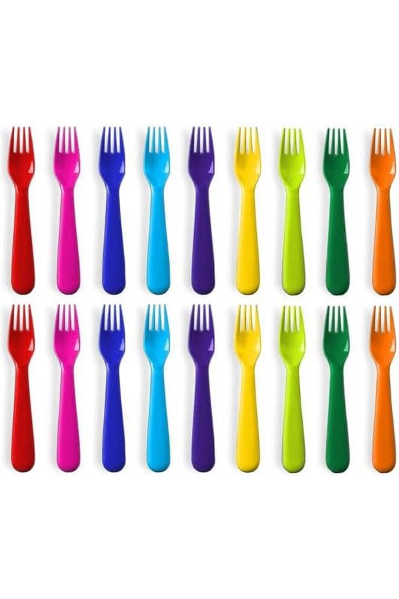 Plastic Kids Forks Set of 18 -Toddler Forks BPA Free/Dishwasher Safe Reusable Children's Fork Set - Brightly Colored Toddler Forks Cutlery Flatware Set