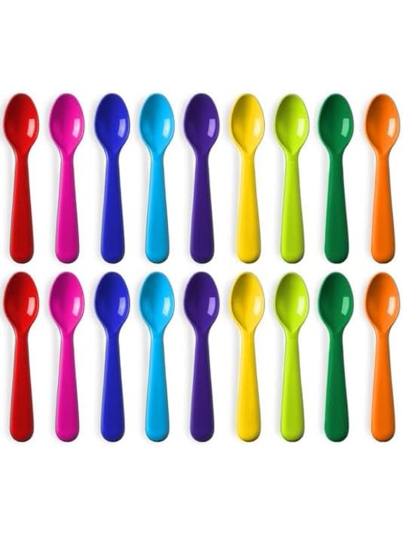 Plastic Kids Spoons Set of 18 -Toddler Spoons BPA Free/Dishwasher Safe Reusable Children's Spoon Set - Brightly Colored Toddler Spoons Cutlery Flatware Set