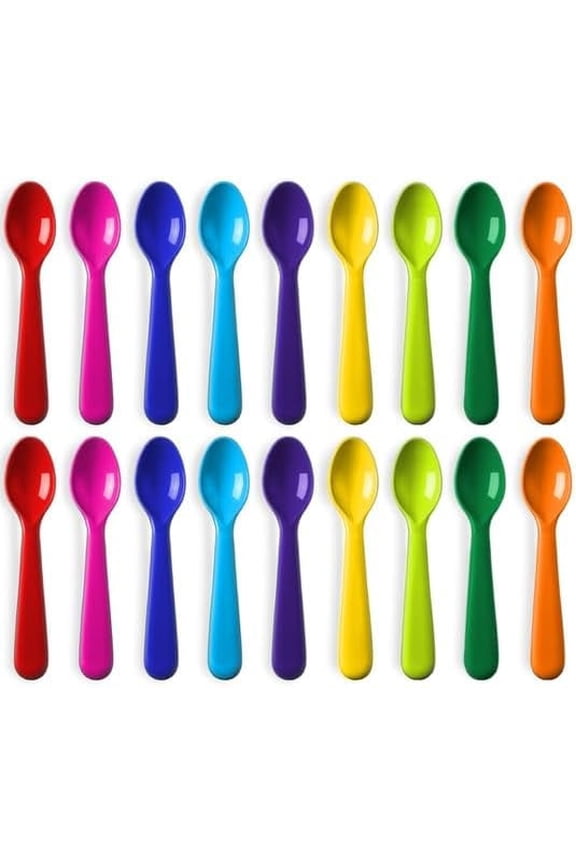 Plastic Kids Spoons Set of 18 -Toddler Spoons BPA Free/Dishwasher Safe Reusable Children's Spoon Set - Brightly Colored Toddler Spoons Cutlery Flatware Set