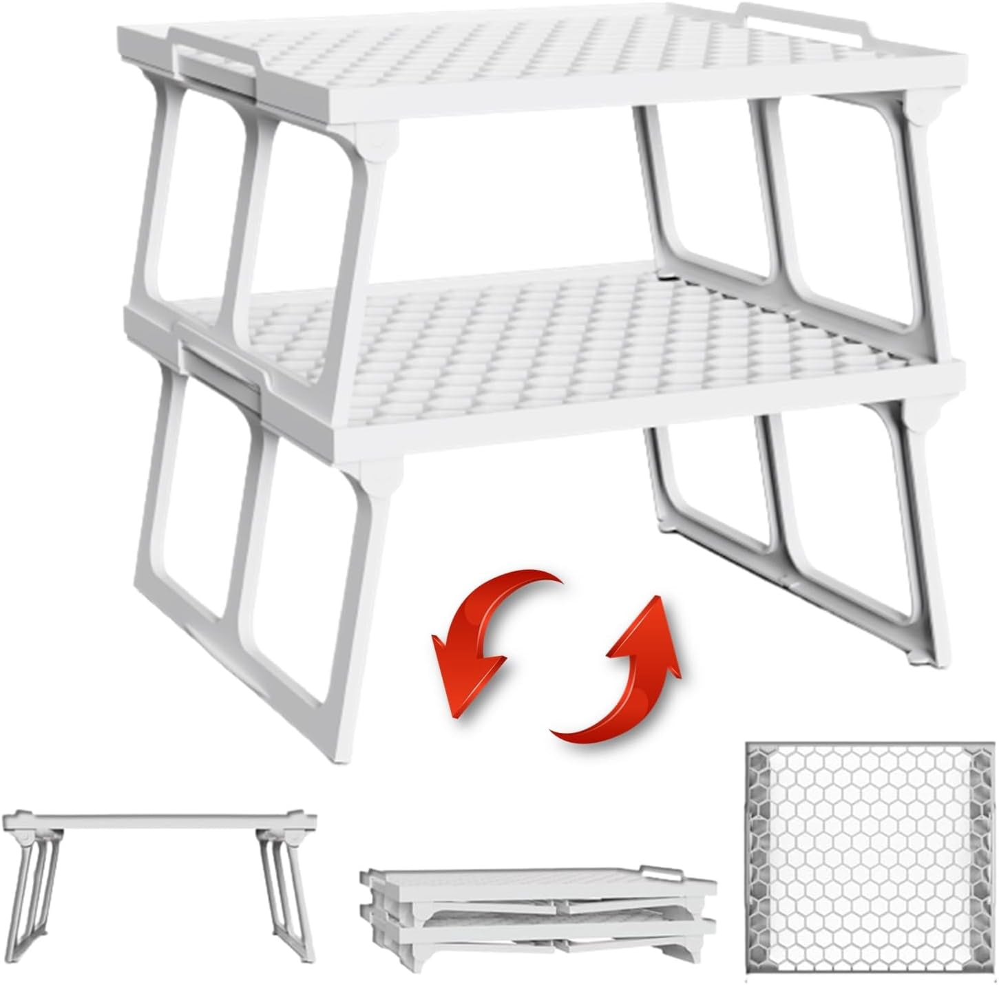Plastic Kitchen Cabinet Shelf Organizer, White Plastic Stackable ...