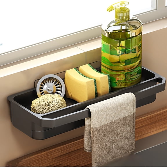 Plastic Kitchen Sink Caddy – Cutout Letter Organizer for Sponges & Soap,Black
