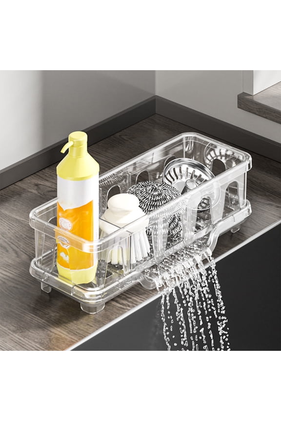 Plastic Kitchen Sink Organizer Sponge Stand Rack with Drainage - Countertop Sponge Holder for Kitchen, Bathroom, Laundry Room, or Prep Area - Drying Caddy for Scrubbers, Soap- 1 Pack