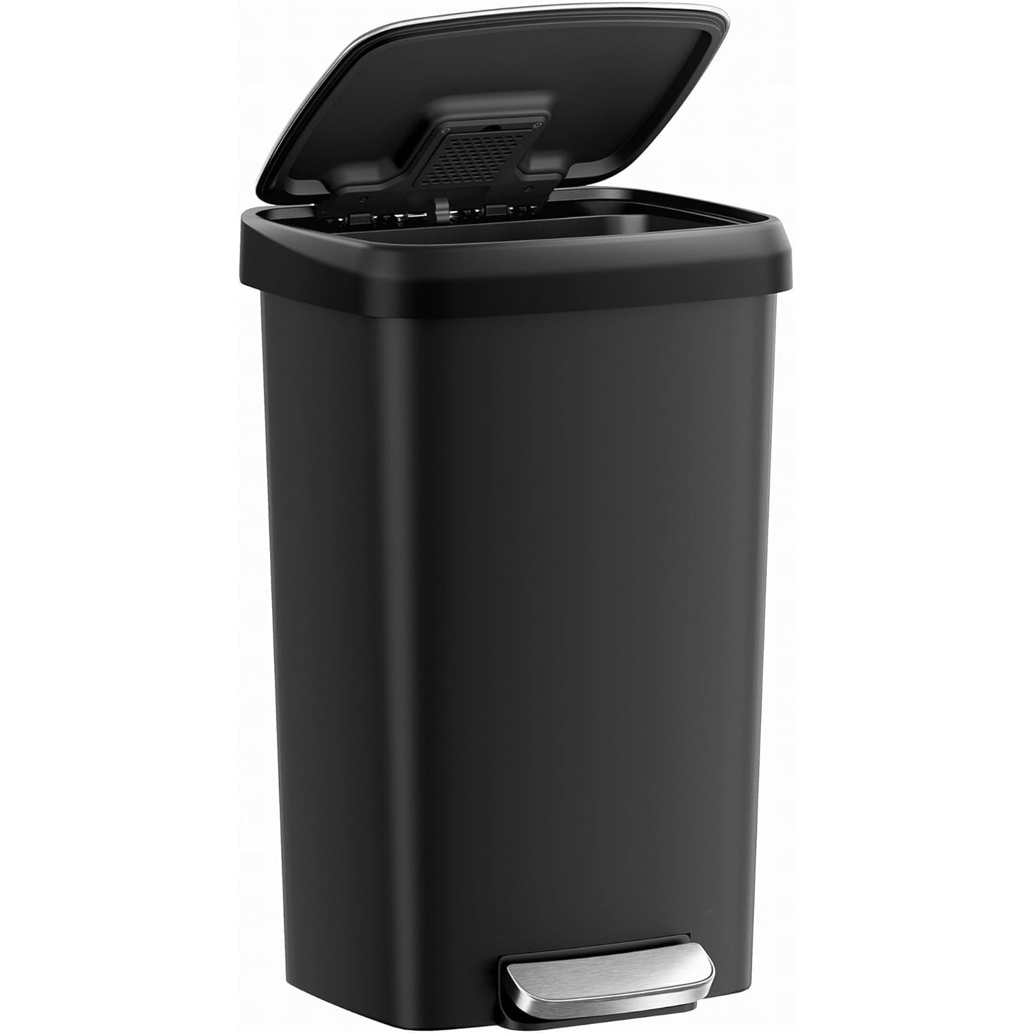 Plastic Kitchen Trash Can, 12-Gallon (45 L) Garbage Can with Stainless Steel Lid, Soft Close, Ink Black