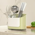 thumbnail image 1 of Plastic Kitchen Utensil Storage Organizer 17x11x14cm, Multifunctional Chopsticks Knife Fork Spoon Holder with Drainage, Clear or Light Green, 1 of 6